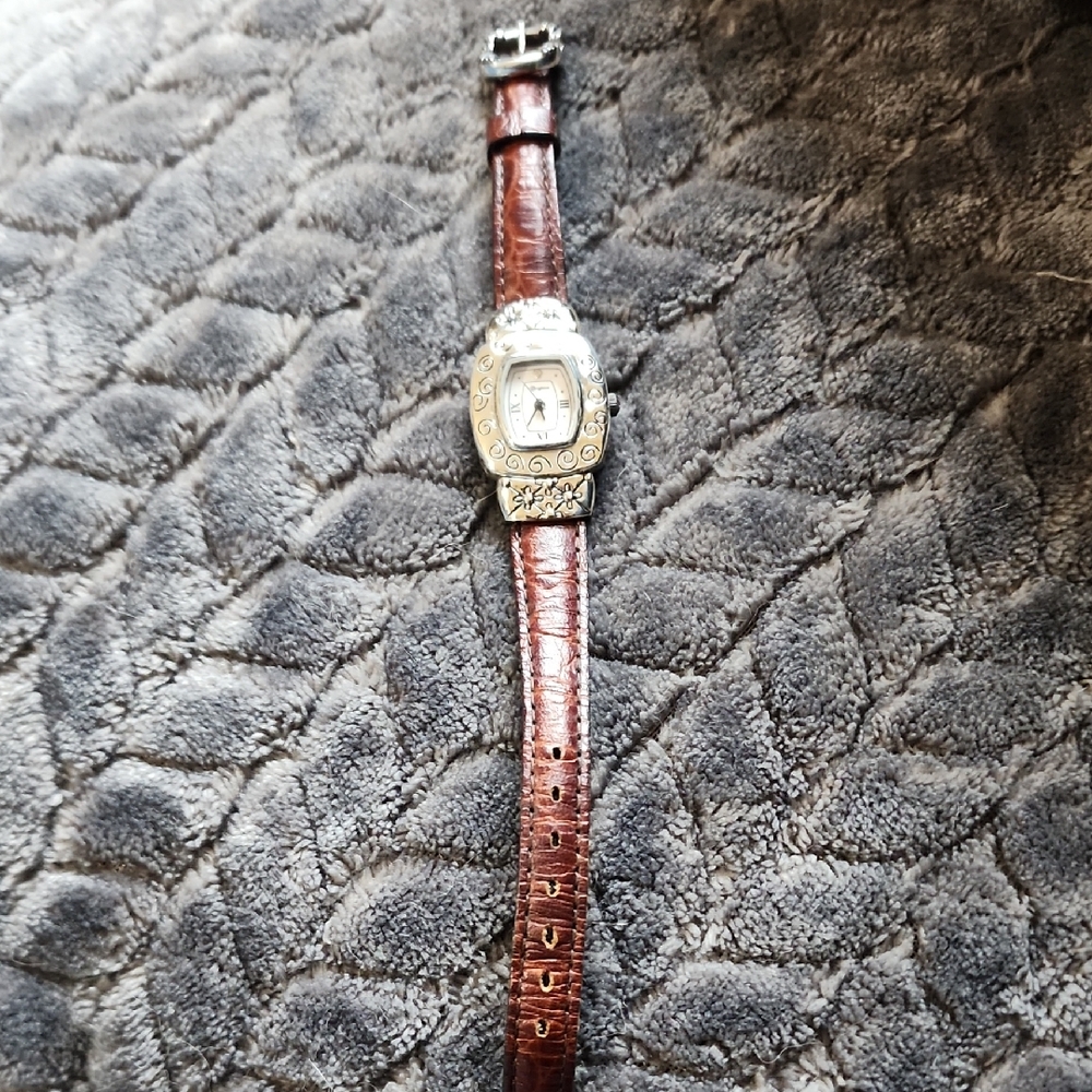 Brighton Lancaster Watch Brown Leather Silver Roman Numbers